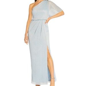 Adrianna Papell Metallic Crinkle Mesh One Shoulder Gown size 6
